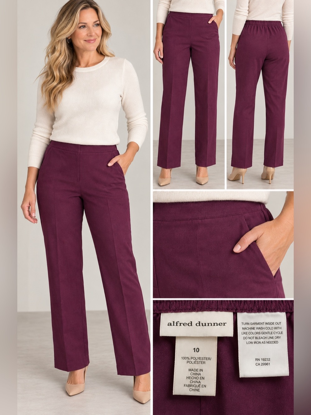 Alfred Dunner Plum Purple Dress Pants Size 10 Straight Leg Pull On